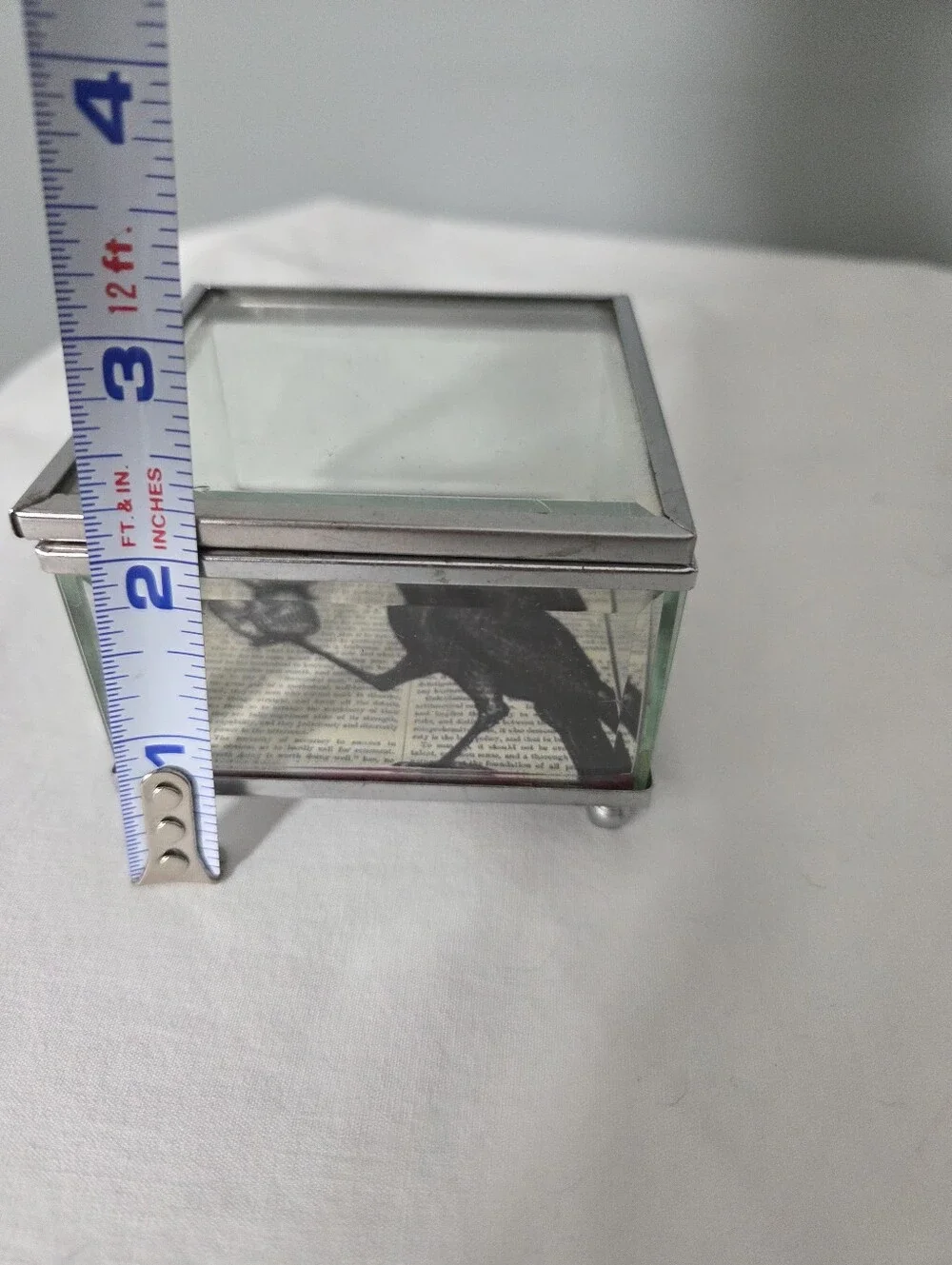 Decorative glass and metal keepsake box gothic-style a Rave and a human skull